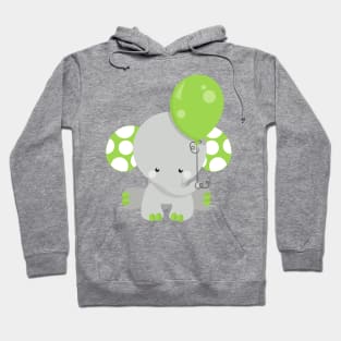 Elephant With Balloon, Cute Elephant - Green Gray Hoodie